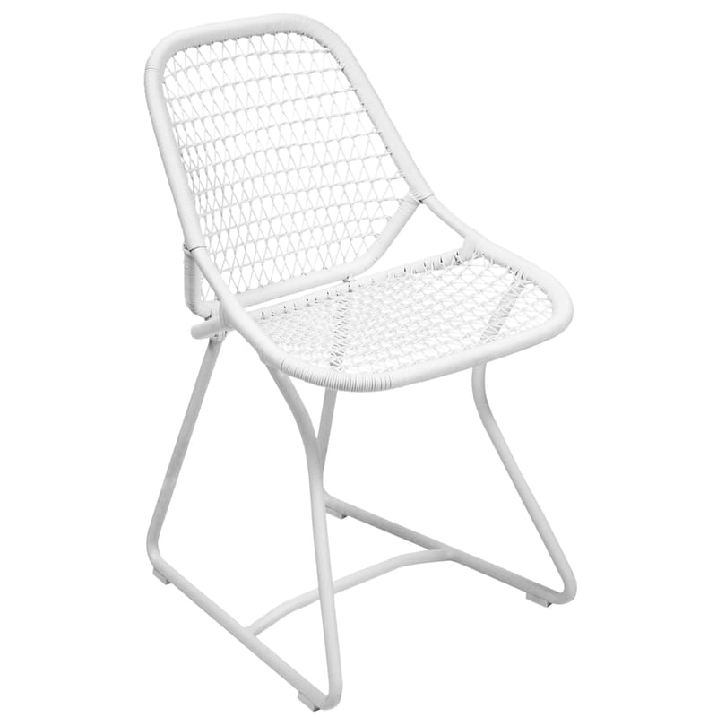 Mobilier - Chaises, fauteuils de salle à manger - Chaise Sixties plastique blanc / Assise souple plastique tressé - Fermob - Blanc Coton / Blanc - Aluminium, Résine polymère