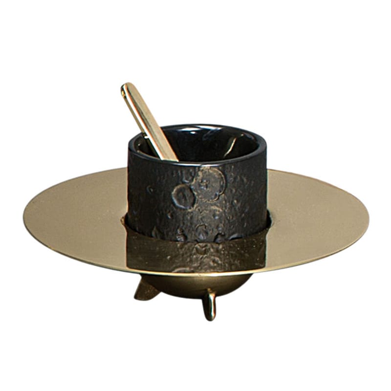 Tableware - Tea & Coffee Accessories - Cosmic Diner - Lunar Coffee service - 1 coffe cup + 1 saucer + 1 stirrer by Diesel living with Seletti - Black / Brass - Brass, Sandstone