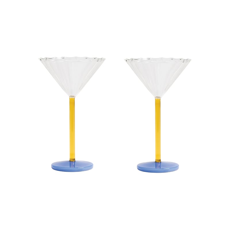 Table et cuisine - Verres  - Coupe à champagne Bold verre multicolore / Set de 2 - 15 cl - & klevering - Jaune & bleu - Verre