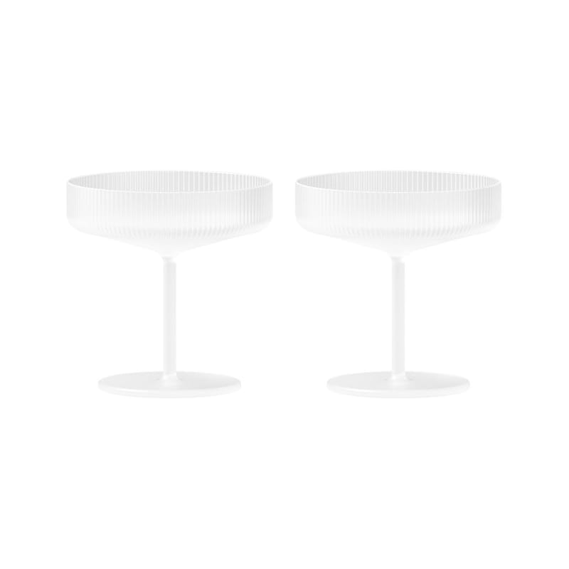 Table et cuisine - Verres  - Coupe à champagne Ripple verre blanc / Set de 2 - Verre strié - Ferm Living - Givré - Verre soufflé bouche