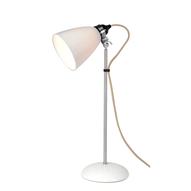 Luminaire - Lampes de table - Lampe de table Hector Dome métal céramique blanc / H 57 cm - Porcelaine lisse - Original BTC - Blanc lisse / Acier & câble  beige - Métal chromé, Porcelaine