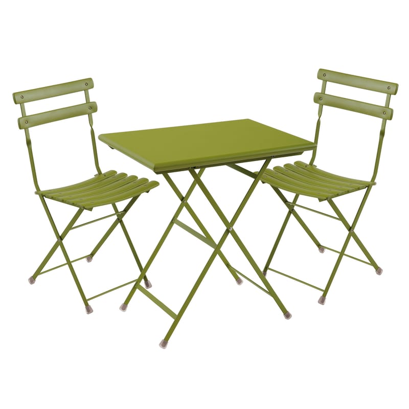 Outdoor - Garden Tables - Arc en Ciel Table & seats set metal green Table 70x50cm + 2 chairs - Emu - Green - Varnished steel