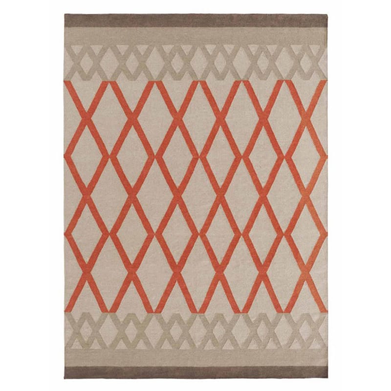 Dekoration - Teppiche - Teppich Sioux Kilim textil weiß orange / 170 x 240 cm - Wendeteppich - Gan - Orangefarbene Motive auf weißem Grund - Wolle