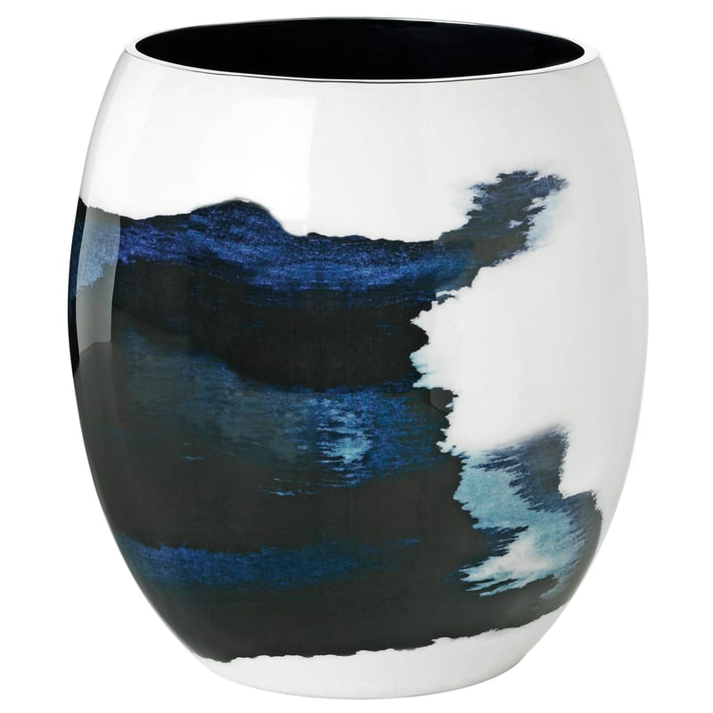 Décoration - Vases - Vase Stockholm Aquatic métal céramique blanc bleu / Ø 16 x H 22 cm - Stelton - H 22 cm /  Blanc & bleu - Aluminium, Email
