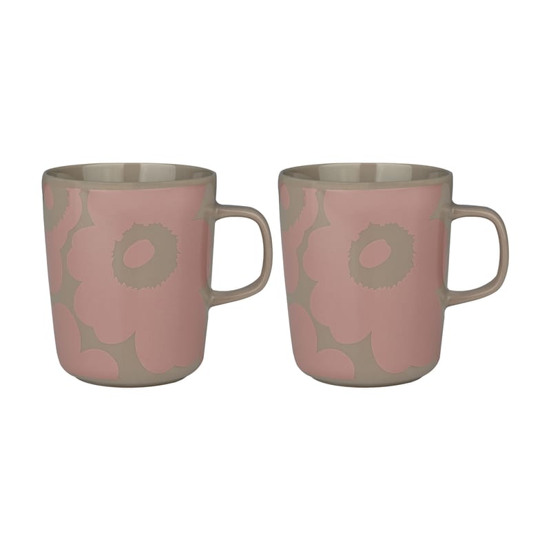 Table et cuisine - Tasses et mugs - Mug Unikko céramique rose / 25 cl - Set de 2 - Marimekko - Unikko / Pêche & terre - Grès