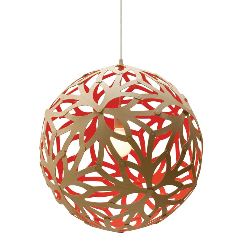 Lighting - Pendant Lighting - Floral Pendant red natural wood Ø 40 cm - Bicoloured - David Trubridge - Red / Natural wood - Bamboo