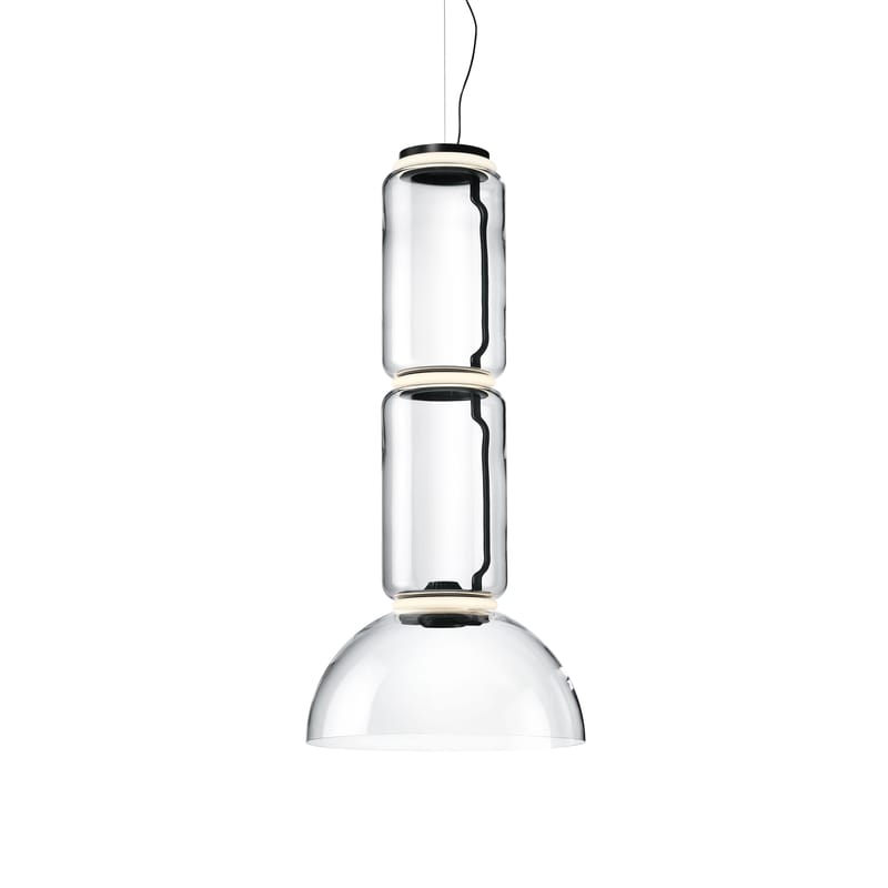 Lighting - Pendant Lighting - Noctambule Dôme n°2 Pendant glass transparent / LED - Ø 55 x H 120 cm - Flos - H 120 cm / Transparent - Blown glass, Cast aluminium, Steel