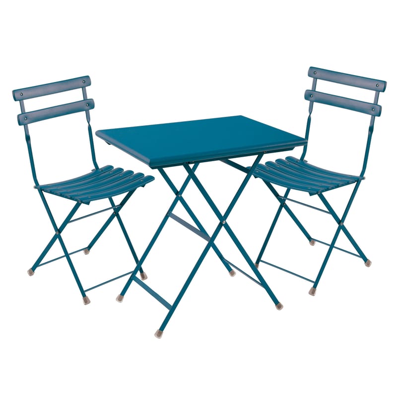 Jardin - Tables de jardin - Set table & assises Arc en Ciel métal bleu / Table 70x50cm + 2 chaises - Emu - Bleu azur - Acier verni