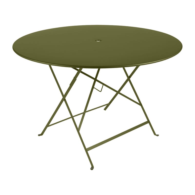 Jardin - Tables de jardin - Table pliante Bistro métal vert / Ø 117 cm - 6/8 personnes - Trou parasol - Fermob - Pesto - Acier laqué
