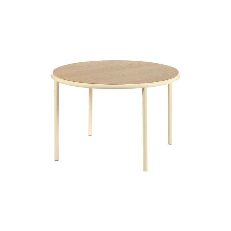 Tendances - Autour du repas - Table ronde Wooden blanc beige bois naturel / Ø 120 cm - Chêne & acier - valerie objects - Ivoire / Chêne - Acier, Chêne