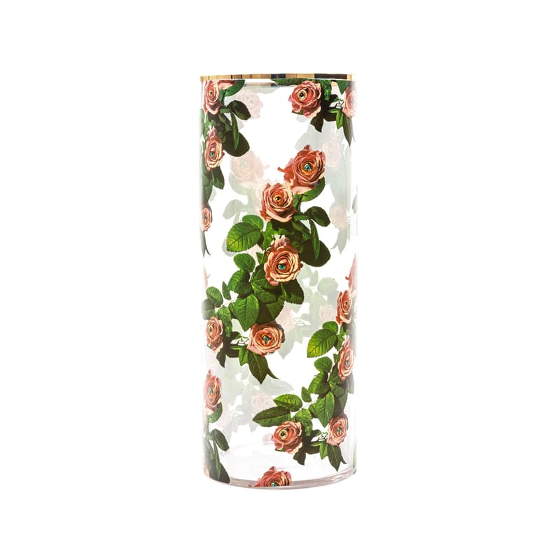 Décoration - Vases - Vase Toiletpaper - Roses verre multicolore / Medium - Ø 20 x H 50 cm / Détail or 24K - Seletti - Roses - Or véritable, Verre