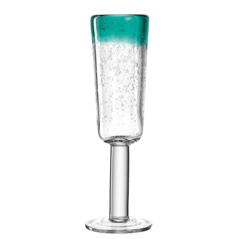 Table et cuisine - Verres  - Flûte à champagne Burano verre bleu vert / 150 ml - Fait main - Leonardo - Bleu vert lagune - Verre bullé
