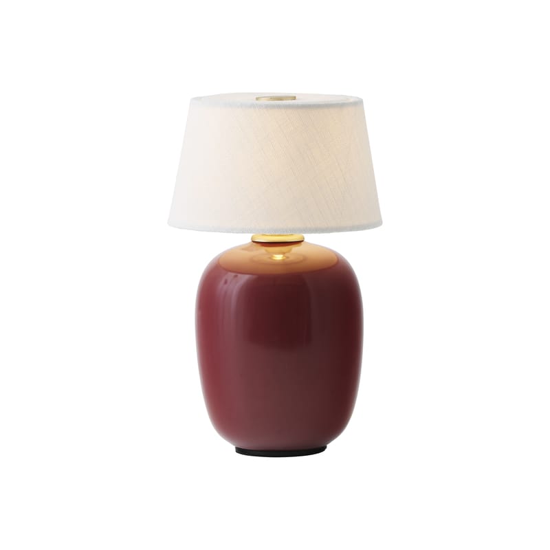 Luminaire - Lampes de table - Lampe sans fil rechargeable Torso céramique rouge / Ø 12 x H 20 cm - Audo Copenhagen - Rouge rubis - Céramique, Laiton, Lin