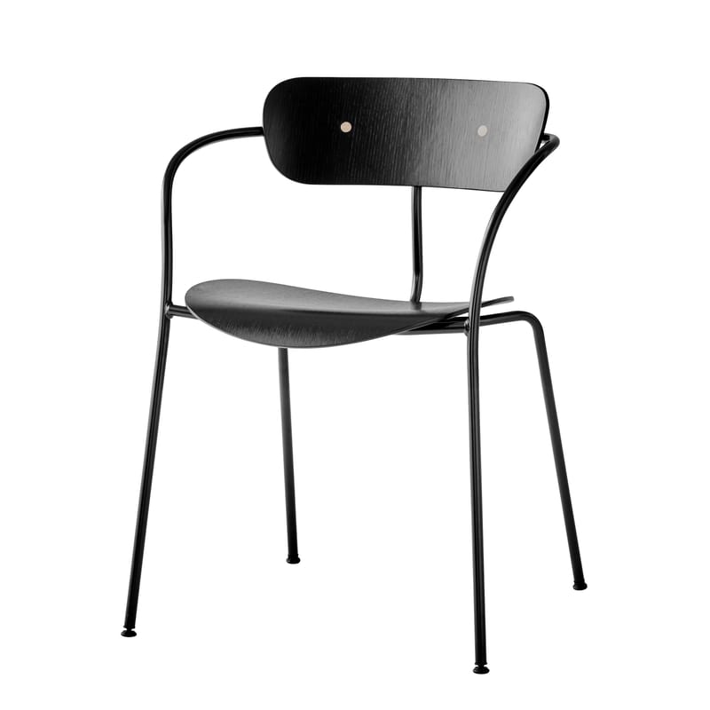 Furniture - Chairs - Pavilion AV2 Stackable armchair wood black / Lacquered wood - &tradition - Black lacquered oak - Oak, Steel