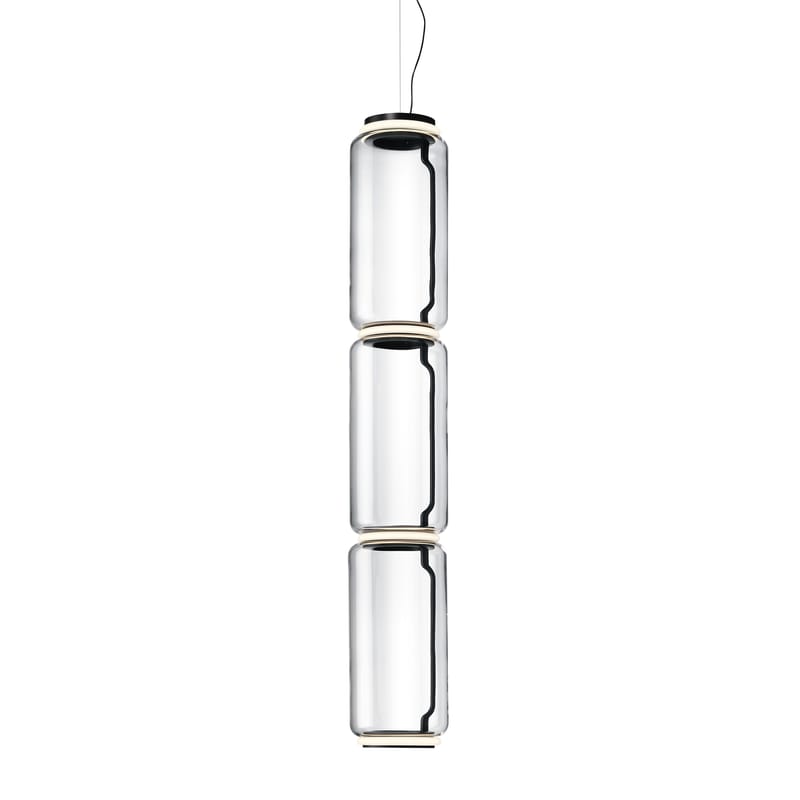Luminaire - Suspensions - Suspension Noctambule Cylindre verre transparent / LED - Ø 25 x H 139 cm - Flos - Transparent - Acier, Fonte d\'aluminium, Verre soufflé
