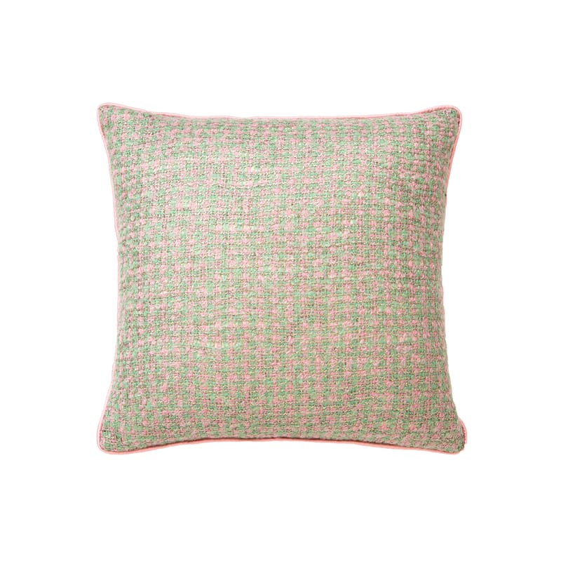 Décoration - Coussins - Coussin Coco tissu rose vert / 45 x 45 cm - Mohair - POPUS EDITIONS - Rose & vert -  Plumes, Laine, Mohair, Nylon, Polyester