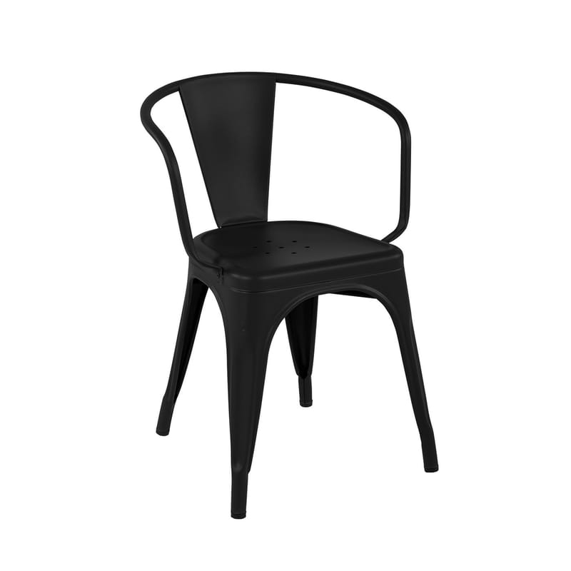 Mobilier - Chaises, fauteuils de salle à manger - Fauteuil empilable A56 Outdoor métal noir / Inox Couleur - Pour l\'extérieur - Tolix - Noir (mat) - Acier inoxydable laqué