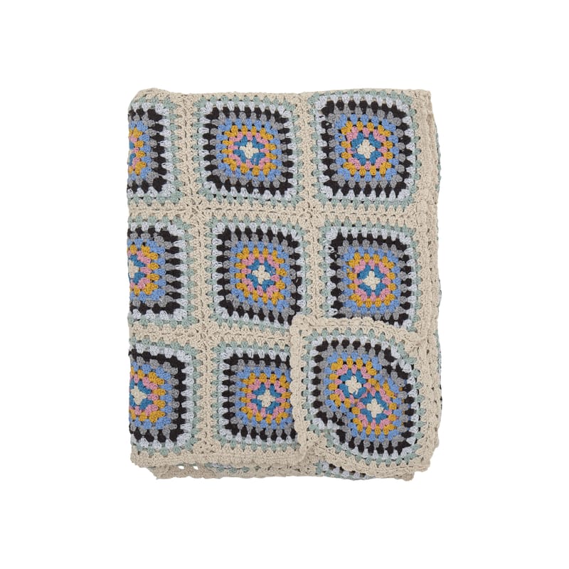 Décoration - Tapis - Plaid Gela tissu multicolore / 150 x 125 cm - Crocheté à la main - Bloomingville - Multicolore - Coton recyclé, Polyester