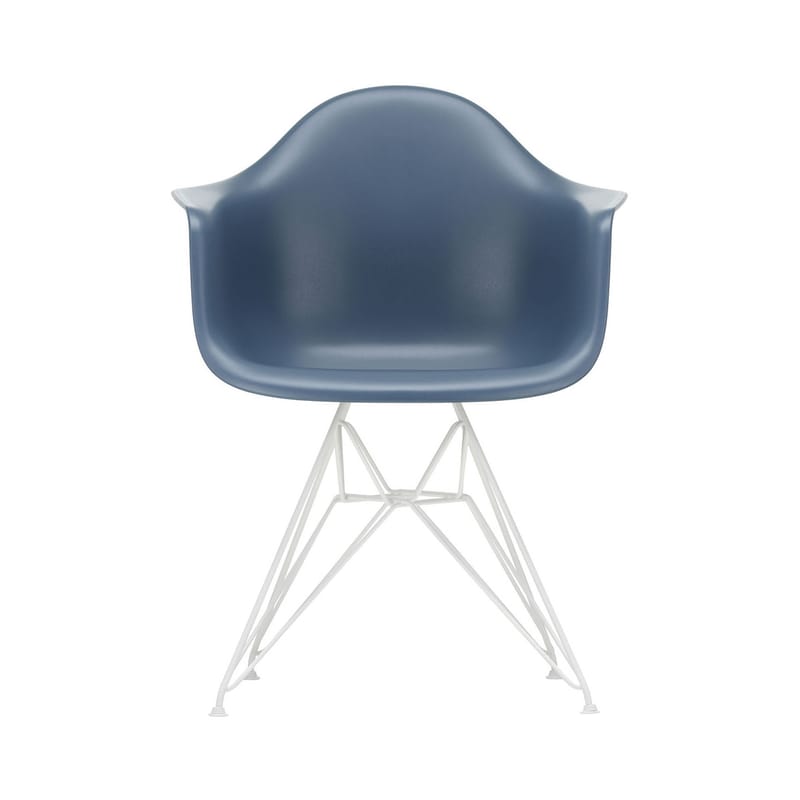 Mobilier - Chaises, fauteuils de salle à manger - Fauteuil DAR - Eames Plastic Armchair plastique bleu / (1950) - Pieds blancs - Vitra - Bleu de mer / Pieds blancs - Acier laqué époxy, Polypropylène