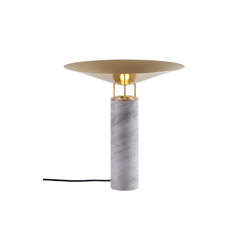 Luminaire - Lampes de table - Lampe de table Rebound métal pierre blanc / Ø 40 x H 39,4 cm - Carpyen - Blanc / Laiton - Laiton, Marbre