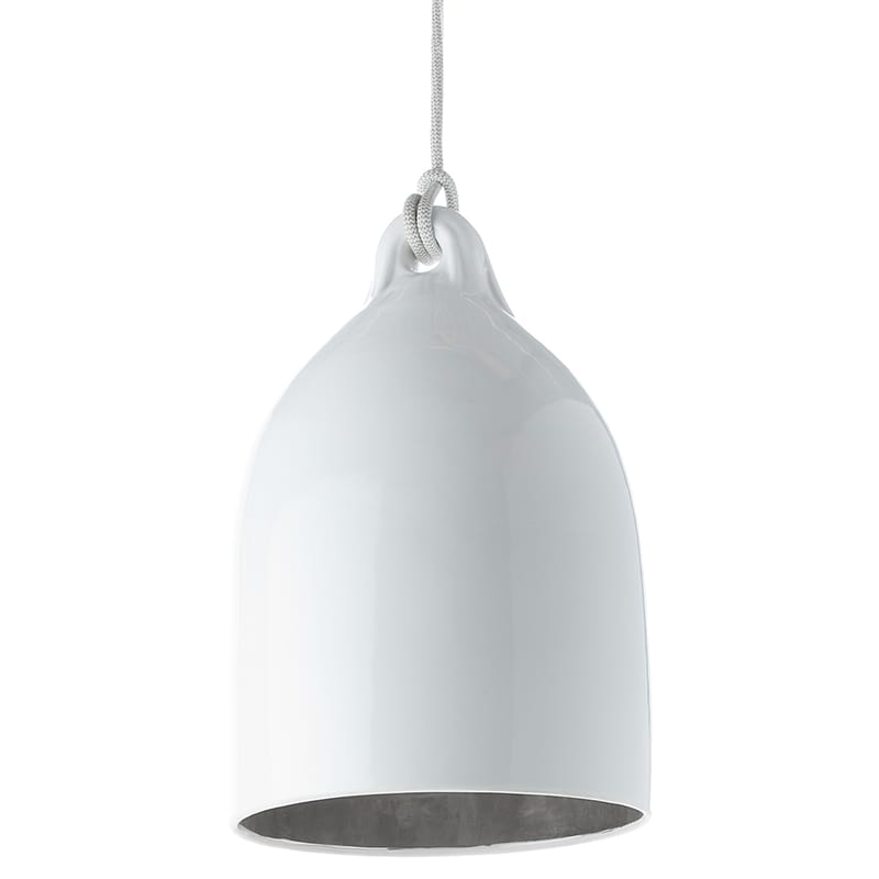 Luminaire - Suspensions - Suspension Bufferlamp céramique blanc édition limitée argent - Pols Potten - Blanc brillant & intérieur argent - Porcelaine