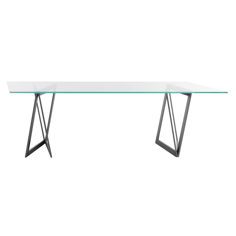 Mobilier - Tables - Table rectangulaire QuaDror02 verre transparent métal / 250 x 120 cm - Plateau verre oblique - Horm - Métal brut / Verre transparent - Métal brut, Verre trempé