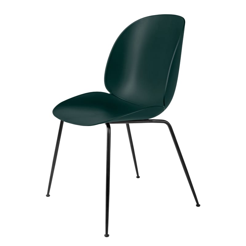 Mobilier - Chaises, fauteuils de salle à manger - Chaise Beetle plastique vert / Pieds noirs - Gubi - Vert / Pieds noirs - Acier laqué, Polypropylène