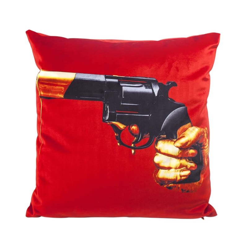 Décoration - Coussins - Coussin Toiletpaper tissu rouge multicolore / Revolver - 50 x 50 cm - Seletti - Revolver / Rouge - Plume, Tissu polyester