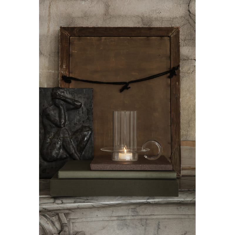 Portacandela Antivento Leonardo Home Terra - Vetro Trasparente, Base Legno Teak - Foto 4