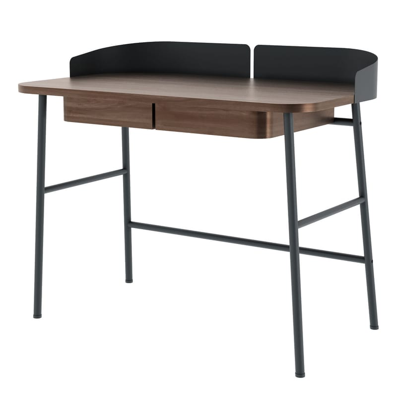 Möbel - Büromöbel - Schreibtisch Victor holz natur / L 100 cm x P 60 cm - Hartô - Schiefer / Nussbaum - lackiertes Metall, MDF plaqué noyer