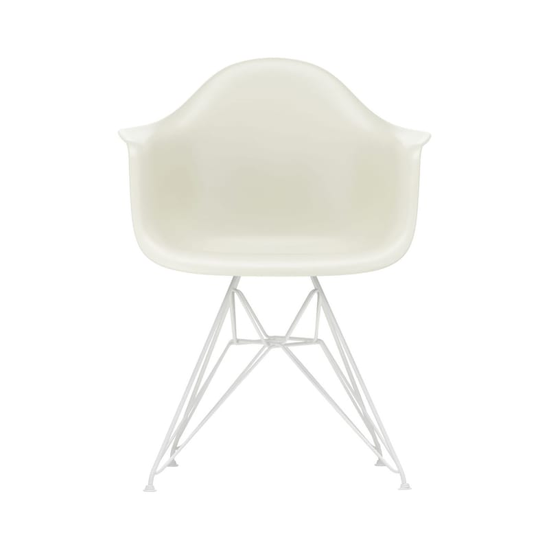 Mobilier - Chaises, fauteuils de salle à manger - Fauteuil DAR - Eames Plastic Armchair plastique gris / (1950) - Pieds blancs - Vitra - Gris galet / Pieds blancs - Acier laqué époxy, Polypropylène