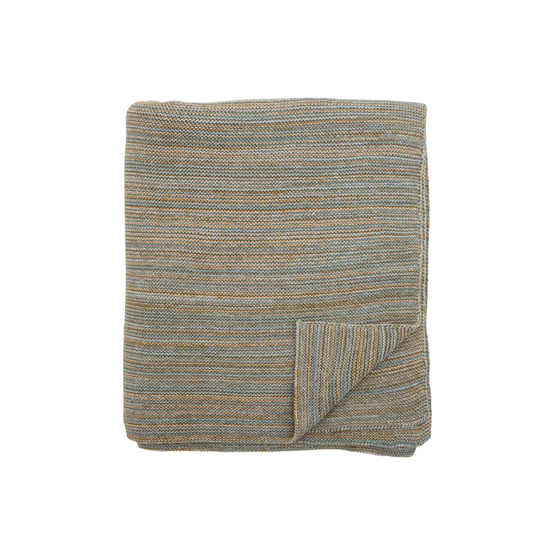 Décoration - Tapis - Plaid Methill tissu bleu / 150 x 125 cm - Tricoté - Bloomingville - Brun / Bleu - Coton tricoté