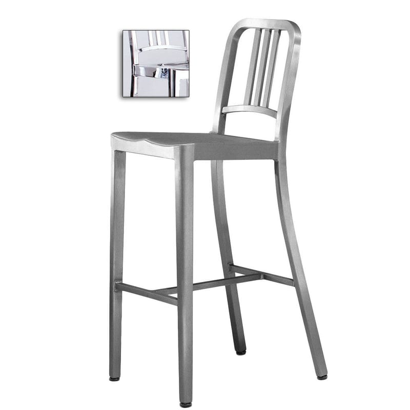 Furniture - Bar Stools - Navy Indoor Bar chair metal H 76 cm - Emeco - Polished aluminium - Recycled polished aluminium