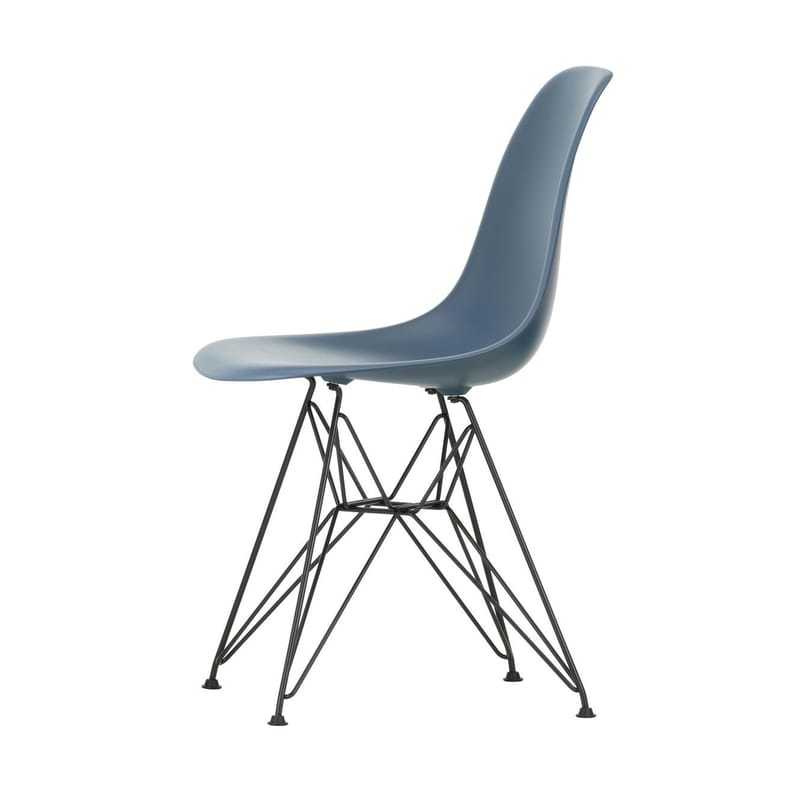 Mobilier - Chaises, fauteuils de salle à manger - Chaise DSR - Eames Plastic Side Chair plastique bleu / (1950) - Pieds noirs - Vitra - Bleu de mer / Pieds noirs - Acier laqué époxy, Polypropylène