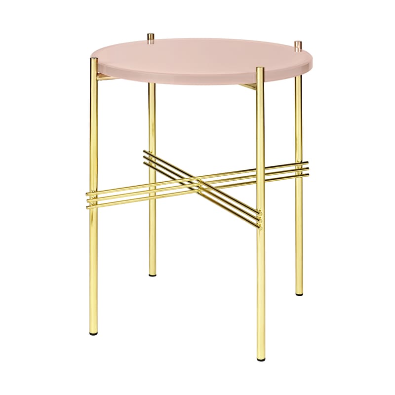Furniture - Coffee Tables - TS Coffee table glass pink gold metal Gamfratesi / Ø 40 cm x H 51 cm - Glass - Gubi - Pink glass / Brass - Brass, Glass
