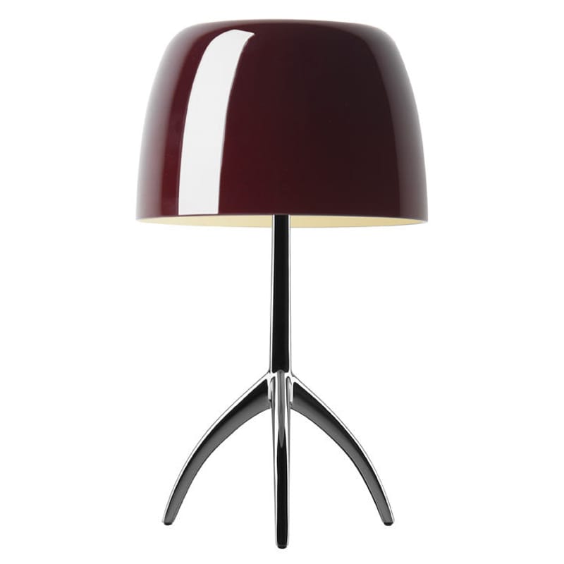 Luminaire - Lampes de table - Lampe de table Lumière Grande métal verre rouge / H 45 cm - Foscarini - Cerise / Pied noir chromé - Aluminium verni, Verre soufflé