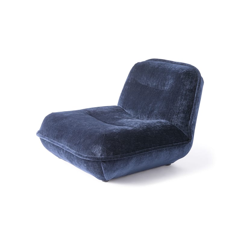 Möbel - Lounge Sessel - Lounge Sessel Puff textil blau / Velours - Pols Potten - Dunkelblau -  Plumes, Buchenfurnier, Polyester-Velours, Schaumstoff