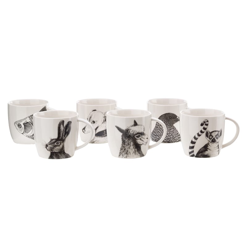 Table et cuisine - Tasses et mugs - Mug Animals céramique blanc noir / Set de 6 - Porcelaine - Pols Potten - Noir & blanc - Porcelaine vitrifiée