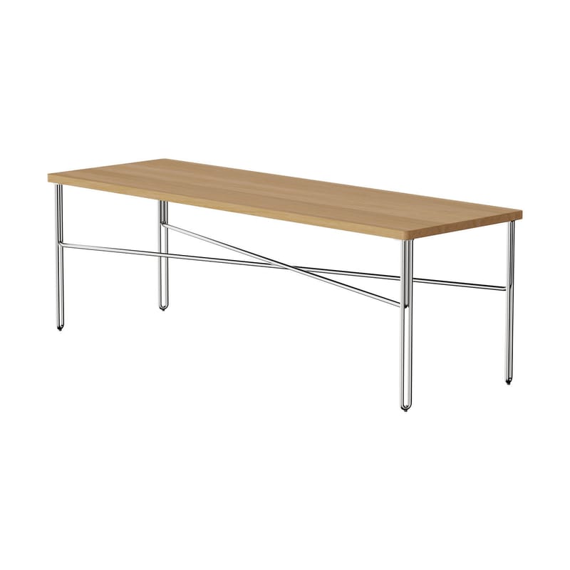 Mobilier - Tables basses - Table basse Inline bois naturel / 120 x 40 x H 40 cm - NINE - 120 x 40 x H 40 cm - Acier inoxydable poli, Chêne massif