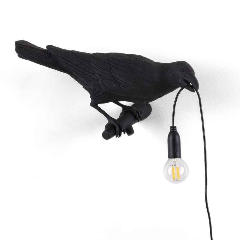 Luminaire - Appliques - Applique d\'extérieur avec prise Bird Looking Right plastique noir / Outdoor - Seletti - Lampe / Noir - Résine