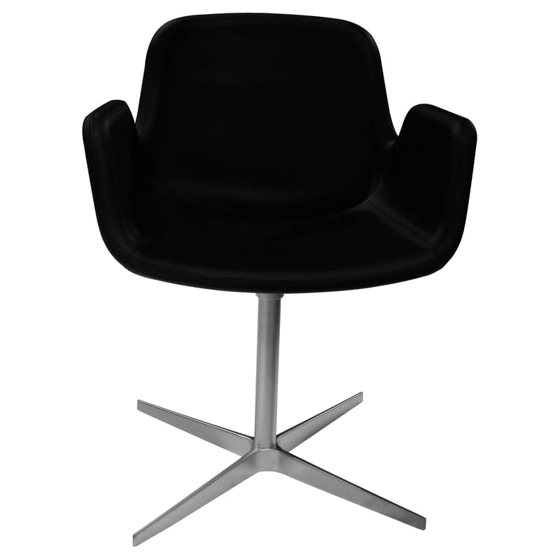 Möbel - Stühle  - Drehsessel Pass leder schwarz / gepolstert - mit Lederbezug - Lapalma - Sitzfläche mit schwarzem Lederbezug / Fußgestell verchromter Edelstahl, matt - Leder, verchromtes Aluminium