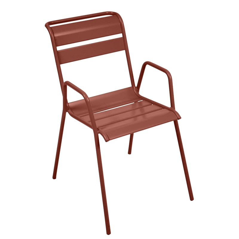 Mobilier - Chaises, fauteuils de salle à manger - Fauteuil bridge empilable Monceau métal rouge marron / L 52 cm - Fermob - Ocre rouge - Acier peint