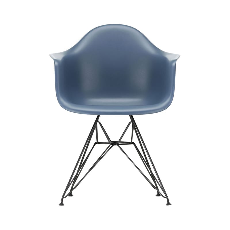Mobilier - Chaises, fauteuils de salle à manger - Fauteuil DAR - Eames Plastic Armchair plastique bleu / (1950) - Pieds noirs - Vitra - Bleu de mer / Pieds noirs - Acier laqué époxy, Polypropylène