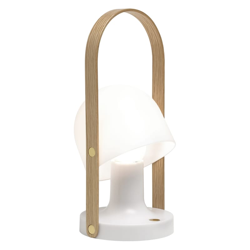 Luminaire - LED - Lampe sans fil rechargeable FollowMe plastique blanc bois naturel / LED - H 29 cm - Marset - H 29 cm / Blanc & bois - Contreplaqué de chêne, Polycarbonate