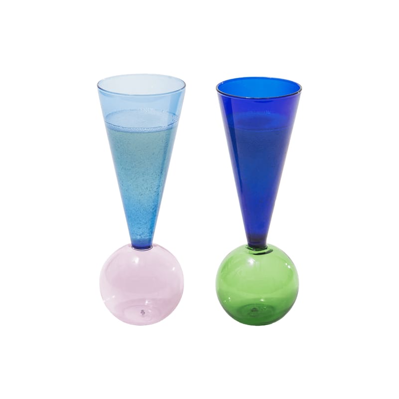 Table et cuisine - Verres  - Flûte à champagne Bubbles Celebration - Le Duo verre multicolore / Set 2  pièces numérotées - L\'Atelier du Vin - Multicolore - Verre soufflé bouche