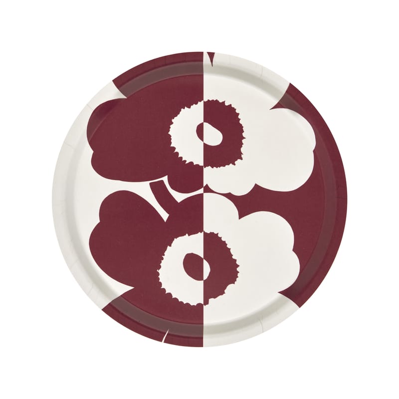 Table et cuisine - Plateaux et plats de service - Plateau Suur Unikko bois rouge / Bois - Ø 31 cm - Marimekko - Suur Unikko / Rouge - Laminé de bouleau