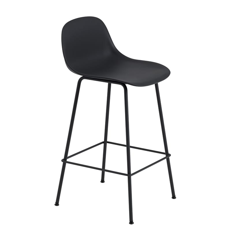 Mobilier - Tabourets de bar - Chaise de bar Fiber Bar matériau composite noir / H 65 cm - Muuto - Noir - Acier peint, Matériau composite recyclé