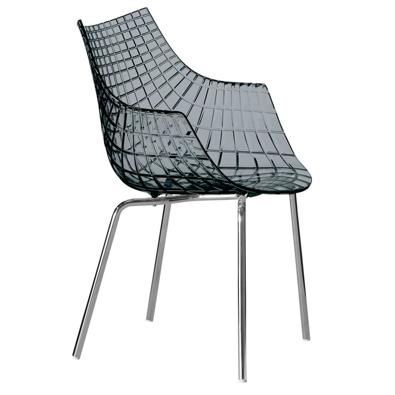 Mobilier - Chaises, fauteuils de salle à manger - Fauteuil Meridiana plastique gris - Driade - Fumé gris / Pieds métal - Acier chromé, Polycarbonate
