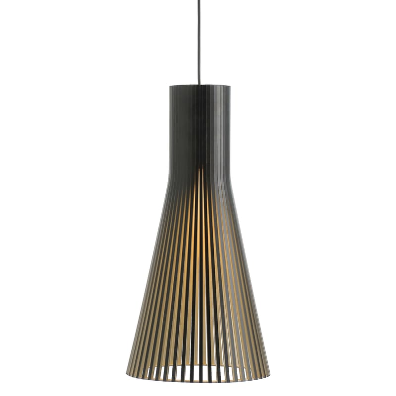 Luminaire - Suspensions - Suspension Secto L bois noir / Ø 30 cm - Secto Design - Noir / Câble noir - Lattes de laminé de bouleau, Textile