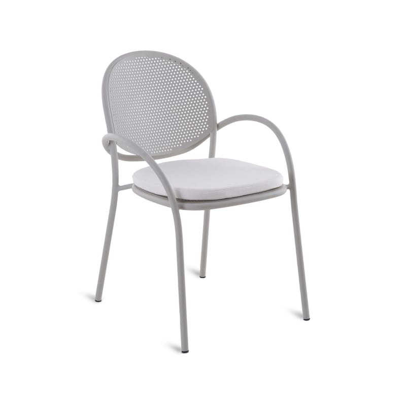 Mobilier - Chaises, fauteuils de salle à manger - Fauteuil Les Arcs métal gris / Aluminium perforé - Coussin inclus - Unopiu - Gris Tourterelle - Aluminium, Tissu acrylique